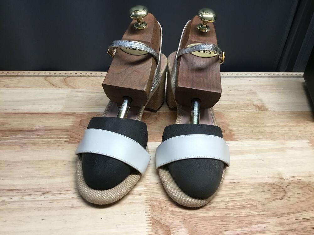 Cole Haan Josie Block Heel Sandals Women's 10 White Silver Ankle Strap Classic
